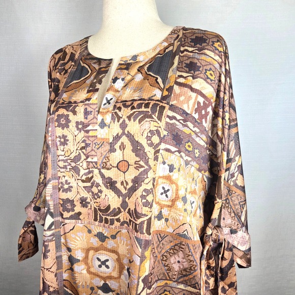 Chico's Abstract Print Lightweight Split Neck Tunic Boho Brown Multi Size 3 XL - Picture 1 of 6